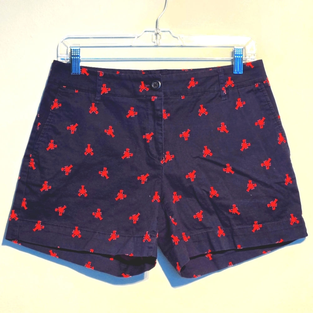 Nautica Bermuda Shorts Classic Navy Allover Red Lobster Embroidery 5" Inseam